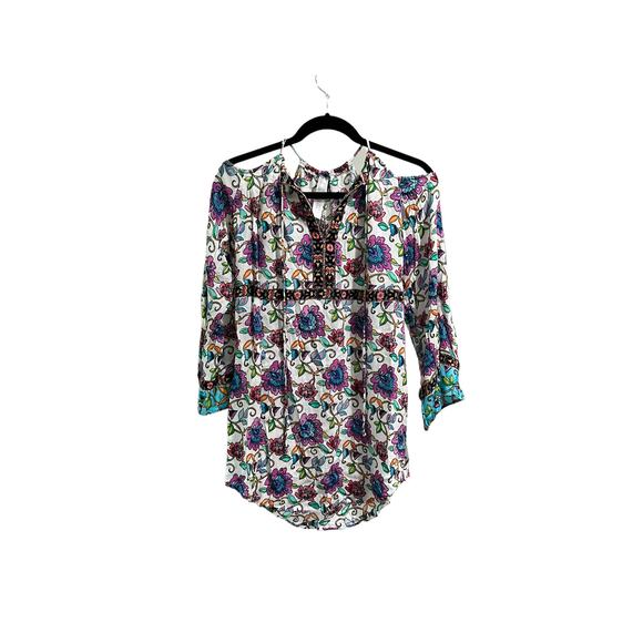Nanette Lepore Multicolor Paisley Keyhole Boho Cutout Top Size L Beach Travel - Picture 1 of 5